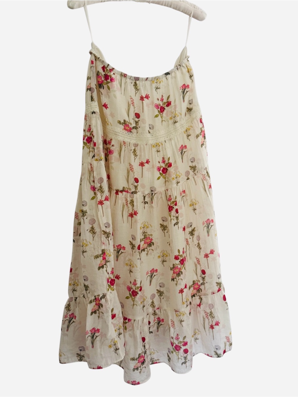 Lucy Paris Cream Tiered Skirt with Pink Floral Print